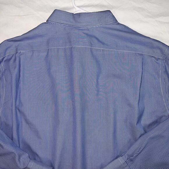 Polo Ralph Lauren Shirt Men’s Size 18 34/35 Blue White Striped Easy Care Office - Picture 11 of 14